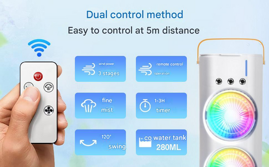 Rechargeable Double Ended Cold Air Spray Fan, Portable USB Powered Mini Desktop Cooling Fan