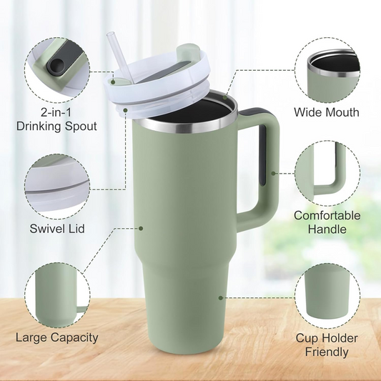 Stainless Steel Tumbler Reusable Bottle with Handle ( 1200ML )Lid and Straw,Double-Wall Vacuum Insulated, Leak-Proof Travel Sipper for Hot and Cold Drinks