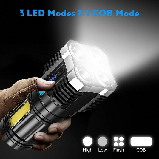 4 in 1 Led Torch Lights Rechargeable Emergency Light USB Charge Flashlights
