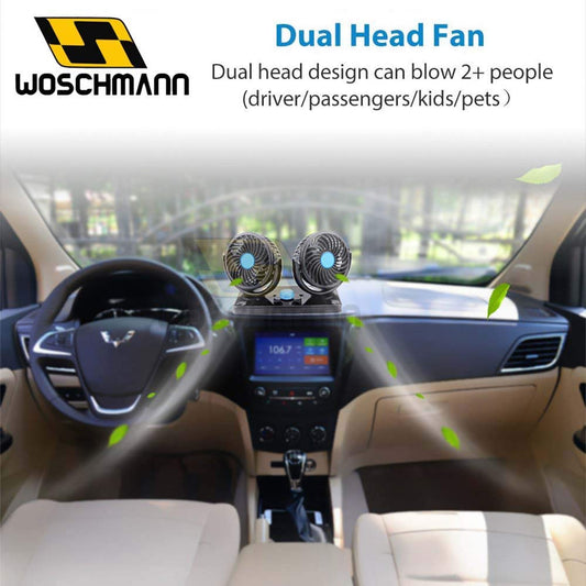 Mitchell 12V DC Electric Car Fan for Dashboard, Double Head Cooling Electric Fan, 360 Degree Rotatable Small Fan for Car with 2 Speed Control