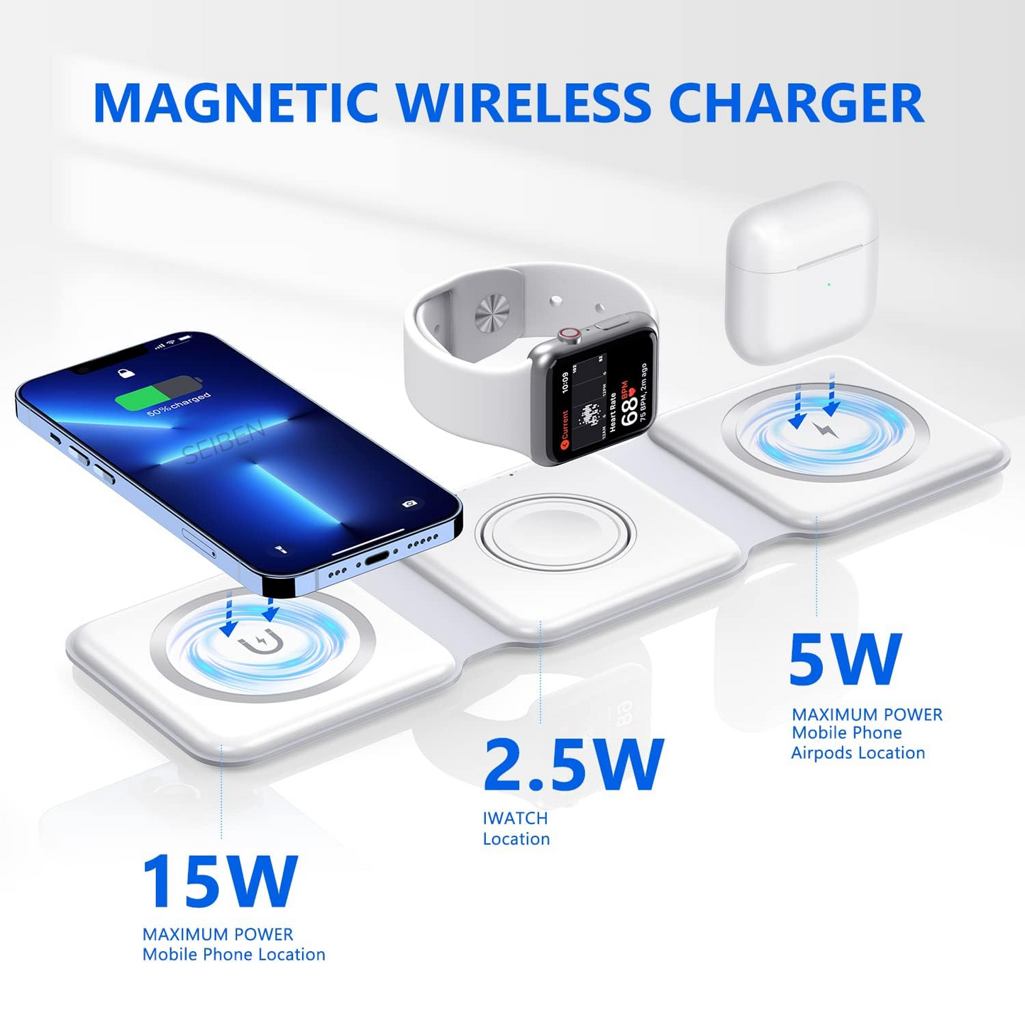 3 in 1 Magnetic Foldable MagSafe Wireless Charger  |